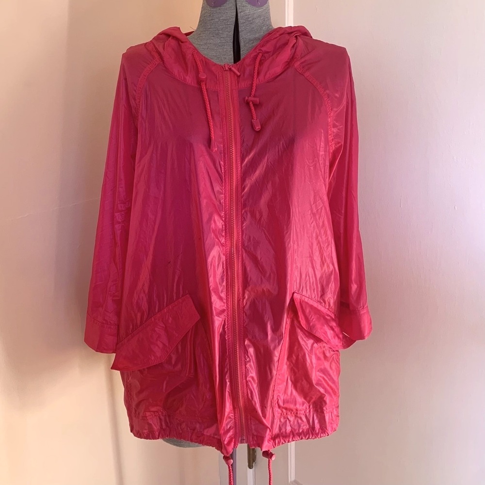 Zenergy by Chicos Pink Full Zip Hooded Windbreaker Jacket Size 2
